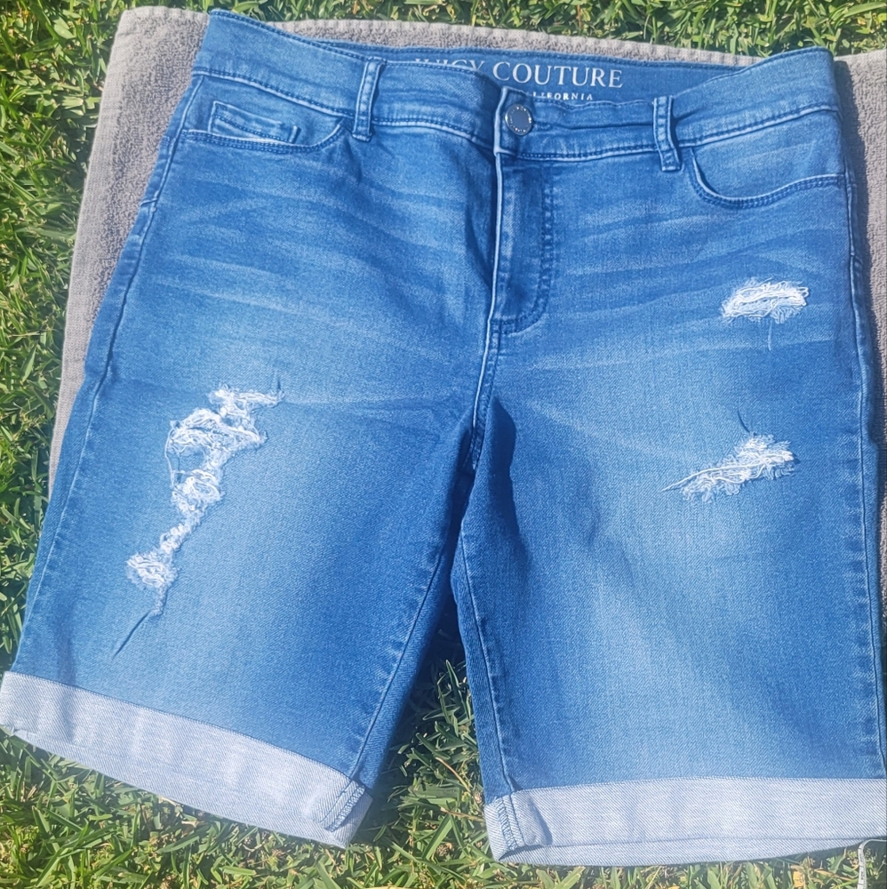 JUICY COUTURE Distressed Denim Bermuda Shorts